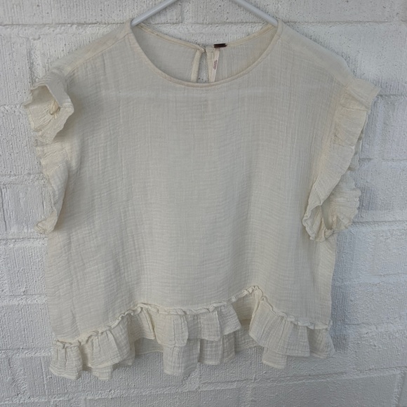 Free People Ivory Ruffle Sleeve Top - Picture 2 of 5